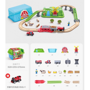 木制火车轨道积木小镇运输收纳套装